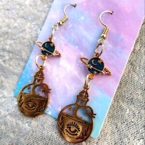 Evil eye potion planet earrings dangles gold